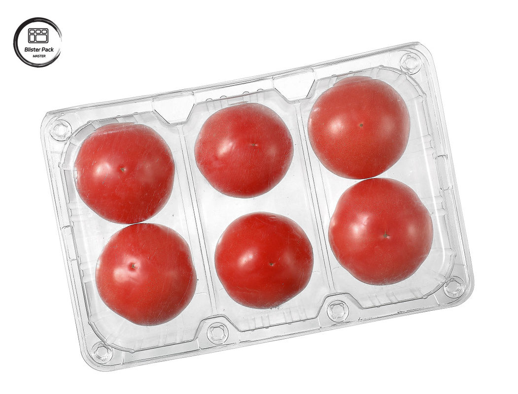 Tek kullanımlık Blister Domates Tek kullanımlık Meyve Konteyneri 6 Parça Dörtgen Plastik Paket için