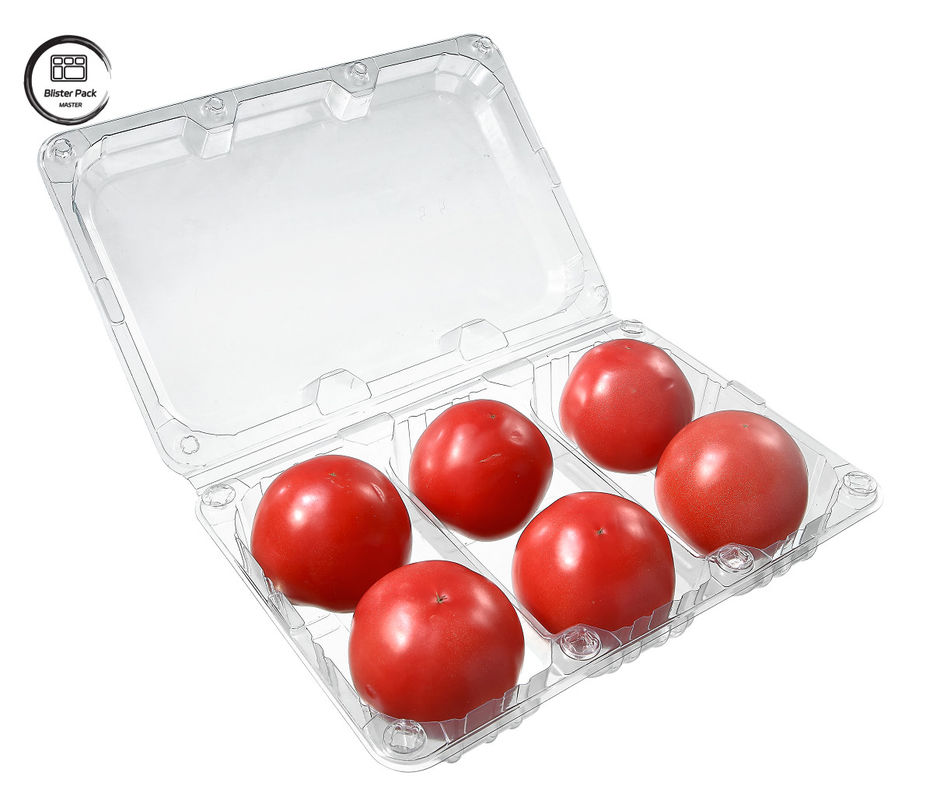 Tek kullanımlık Blister Domates Tek kullanımlık Meyve Konteyneri 6 Parça Dörtgen Plastik Paket için