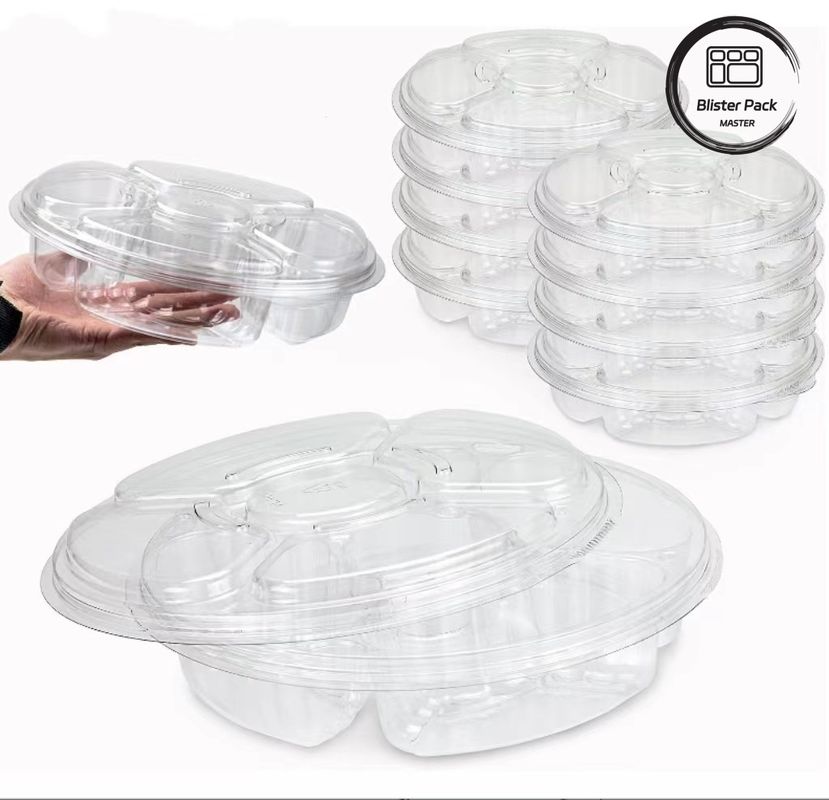 5 Bölüm Toplu servis tepsisi Kapaklı Plastik Tepsiler Süpermarket Sebze Ekranı için