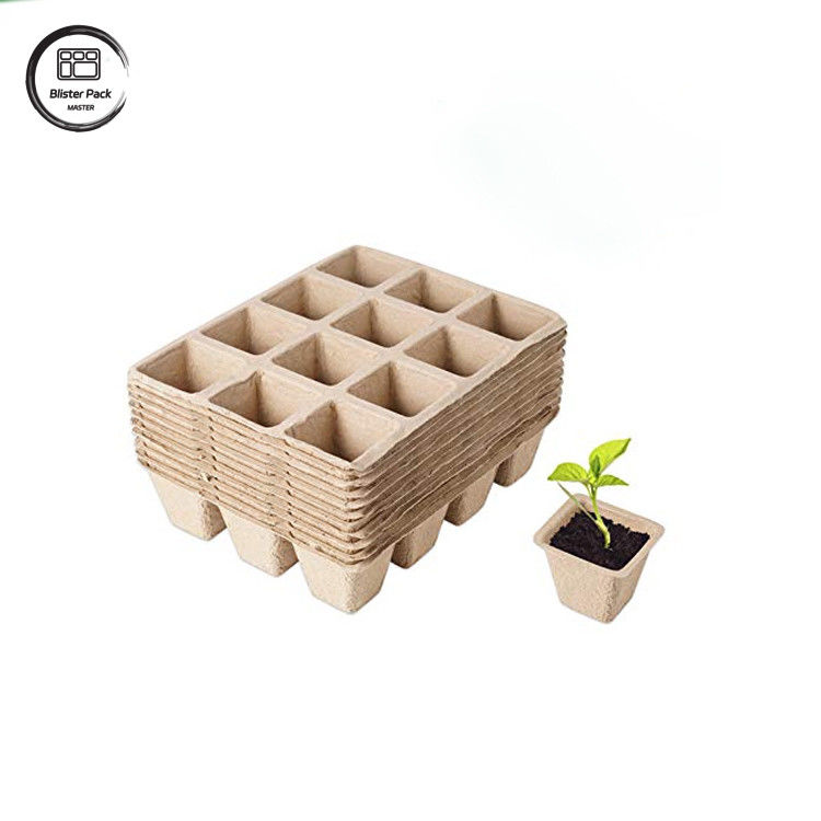 Özel Biyodegradable Şeker Çalı Bagasse 12 Hücreli Bitki Tepsileri Tohum Ekme için Başlangıç Kiti