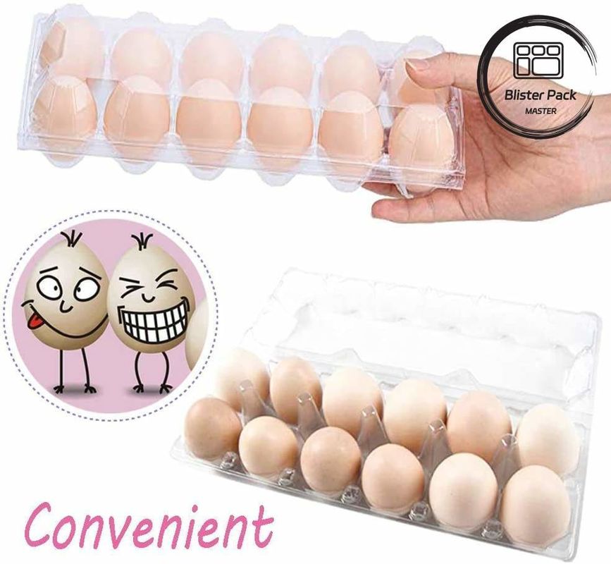 Güvenli ambalaj için 12 delikli şeffaf plastik dayanıklı yumurta kabarcık tepsisi kartonları