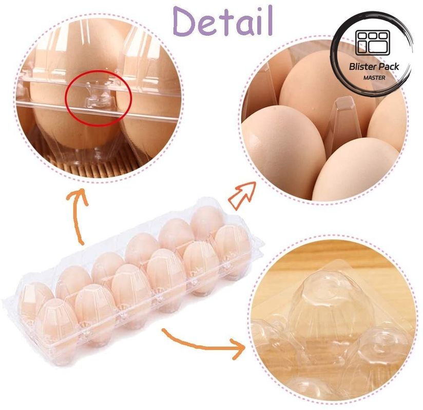 Güvenli ambalaj için 12 delikli şeffaf plastik dayanıklı yumurta kabarcık tepsisi kartonları