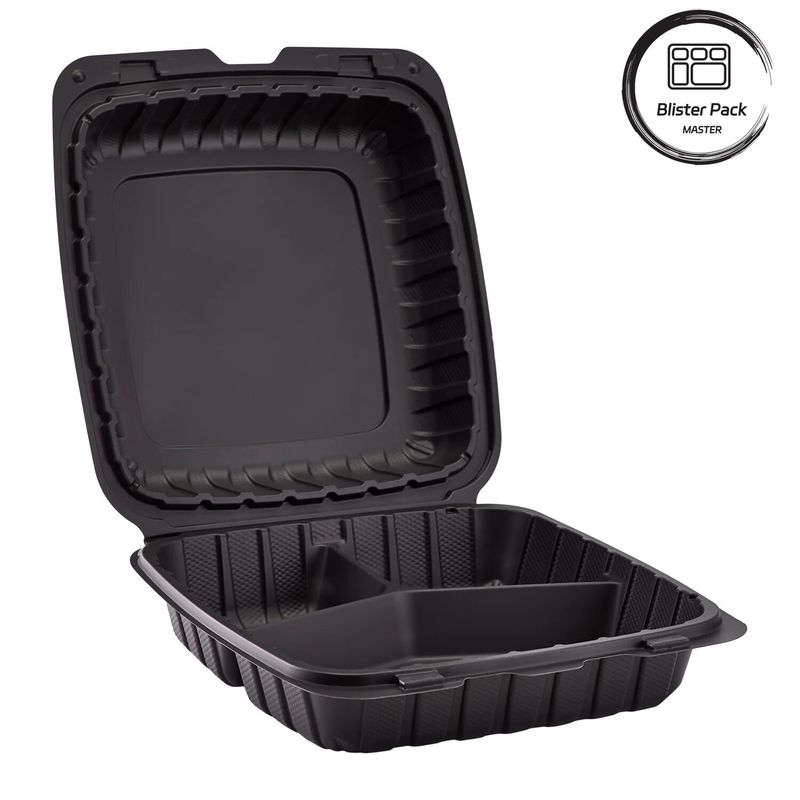 3 bölme Termoforming Plastik Çıkartma Konteyner Fast Food / Sıcak yemekler için kare