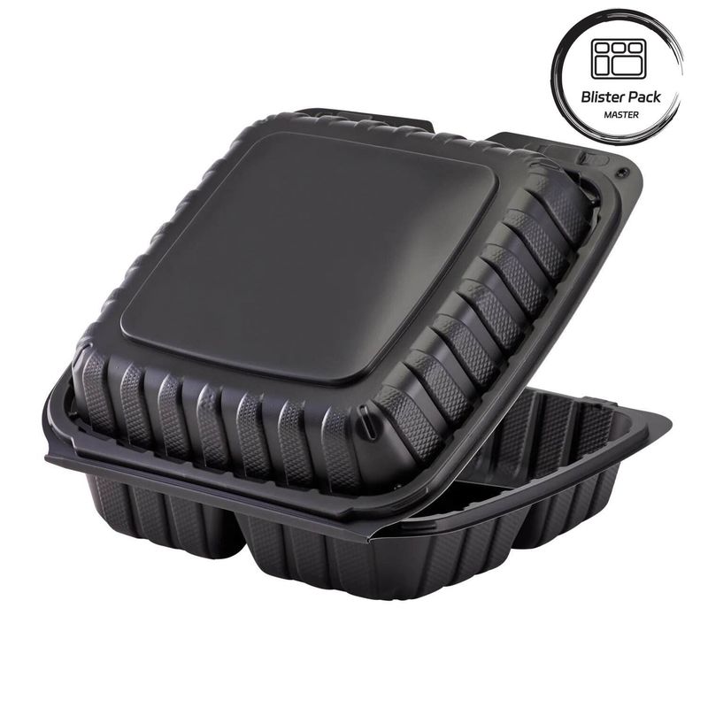 3 bölme Termoforming Plastik Çıkartma Konteyner Fast Food / Sıcak yemekler için kare