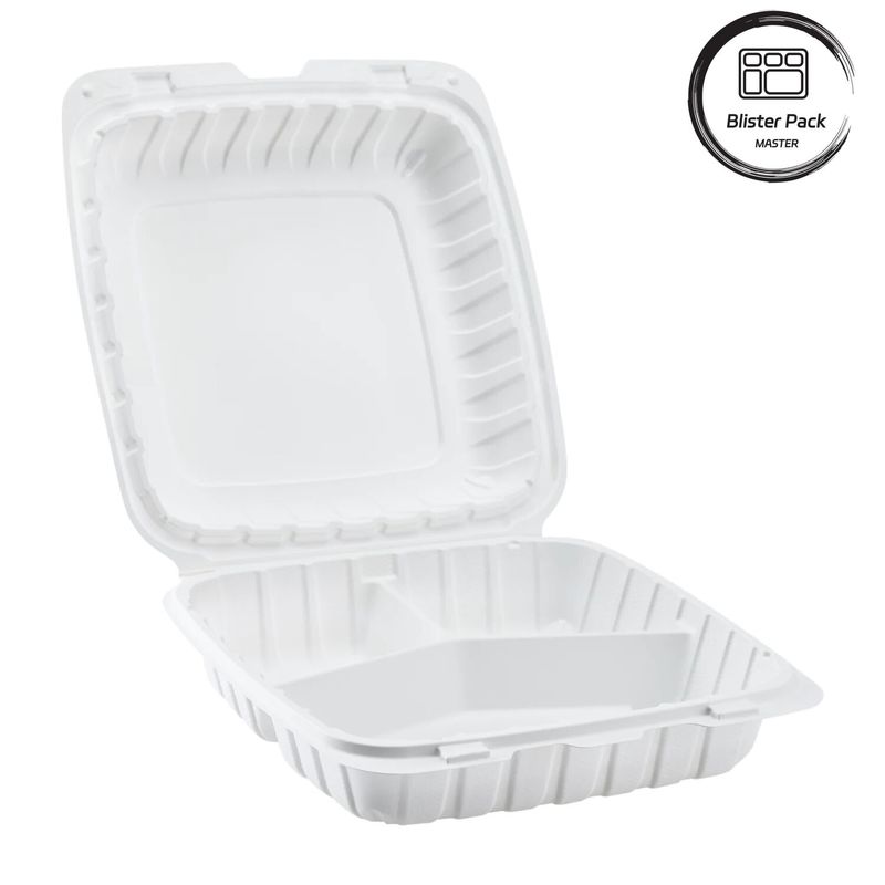 3 bölme Termoforming Plastik Çıkartma Konteyner Fast Food / Sıcak yemekler için kare