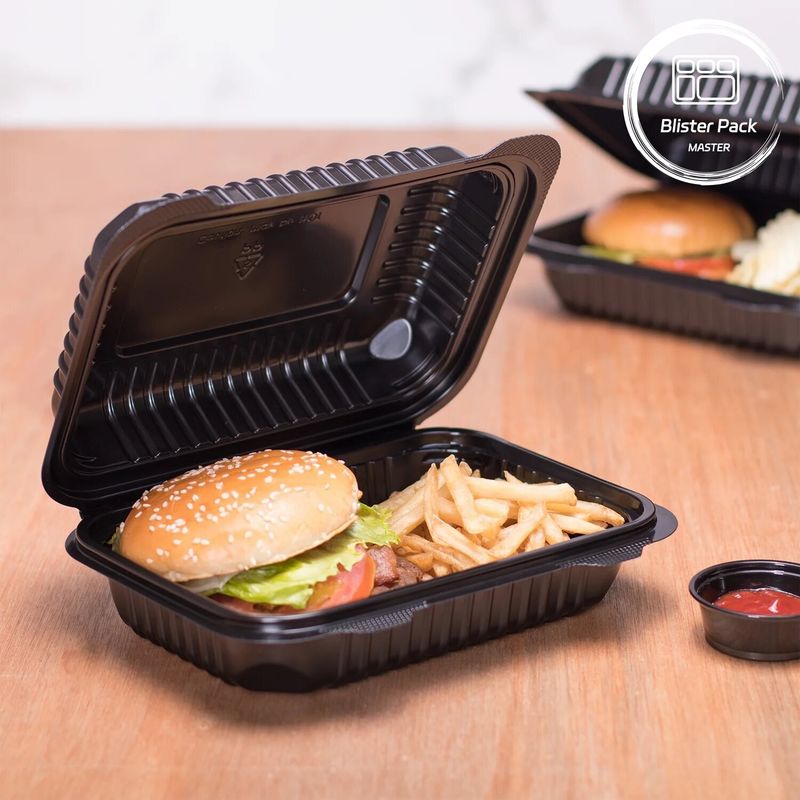 3 bölme Termoforming Plastik Çıkartma Konteyner Fast Food / Sıcak yemekler için kare