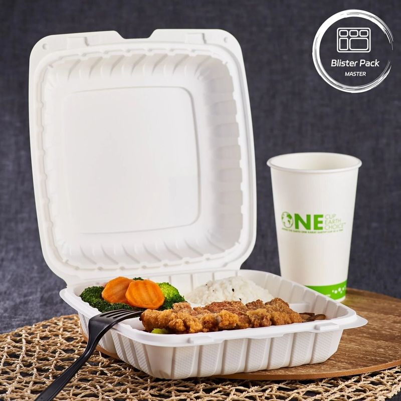 3 bölme Termoforming Plastik Çıkartma Konteyner Fast Food / Sıcak yemekler için kare
