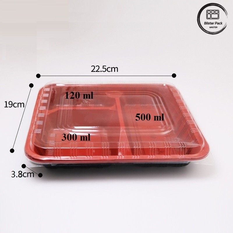 Ekoloji dostu 3 bölme Bento Kutusu Tek kullanımlık PP Plastik Mikrodalga ve Buzdolabı Kasası