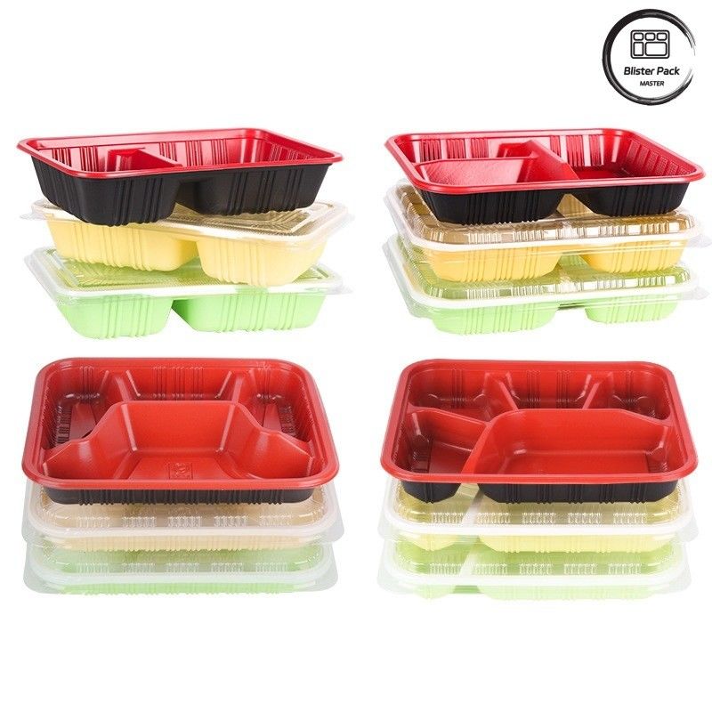 Ekoloji dostu 3 bölme Bento Kutusu Tek kullanımlık PP Plastik Mikrodalga ve Buzdolabı Kasası