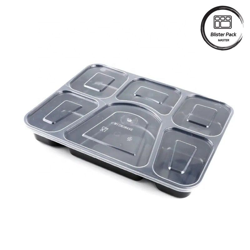 2, 3, 4, 6 bölümlü mikrodalga plastik paketler Siyah dikdörtgen tek kullanımlık yemek kapları
