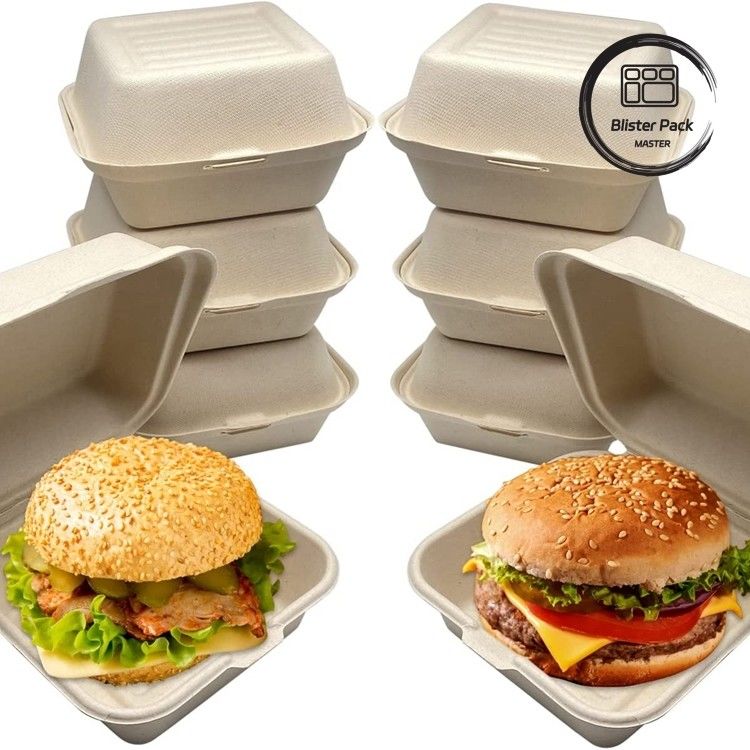 9 inç şeker kamışı bagasse Clamshell öğle yemeği kutusu Burger ve fırın için tek kullanımlık ve biyolojik olarak parçalanabilir gıda konteyneri